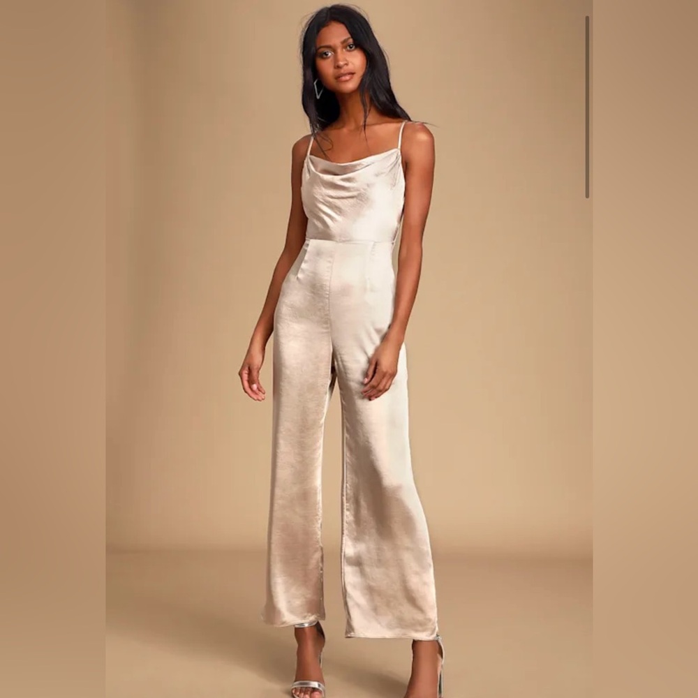 Perfect Night Champagne Satin Cowl
Neck Culotte Jumpsuit
